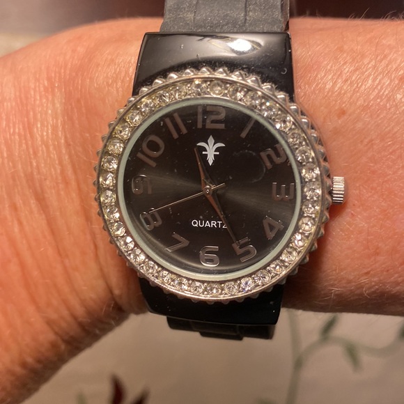 Accutime Watch Corp - Black Watch with Rhinestones Around Face - Picture 5 of 7
